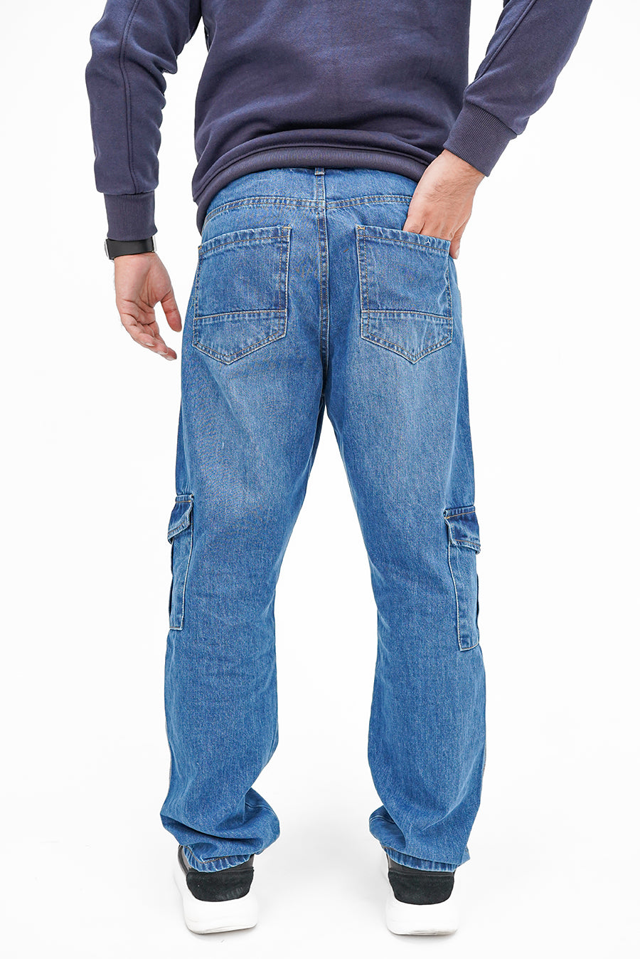 Mid Blue Loose Cargo Denim