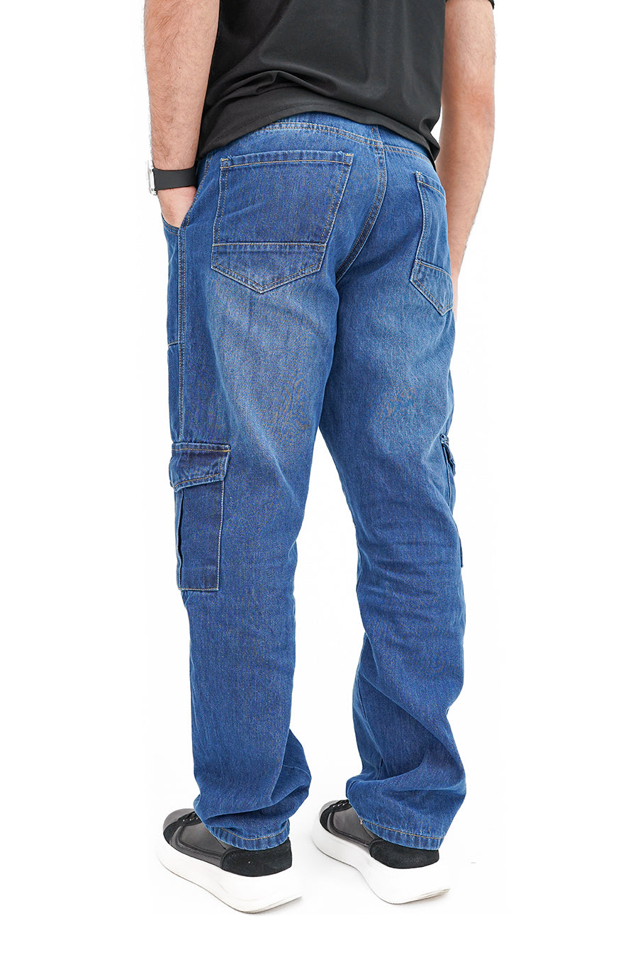 Mid-Wash Cargo Denim Jeans
