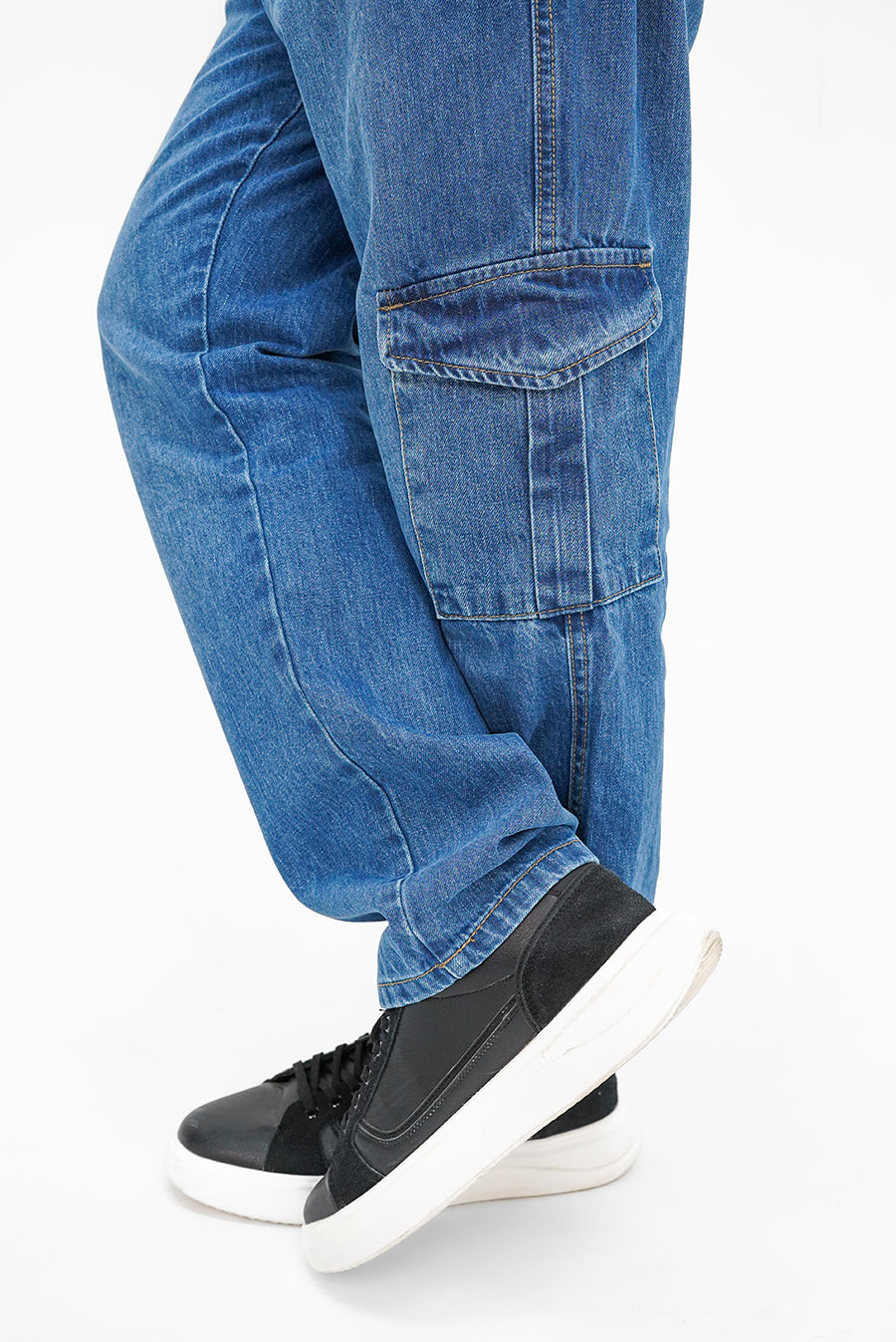 Mid Blue Loose Cargo Denim