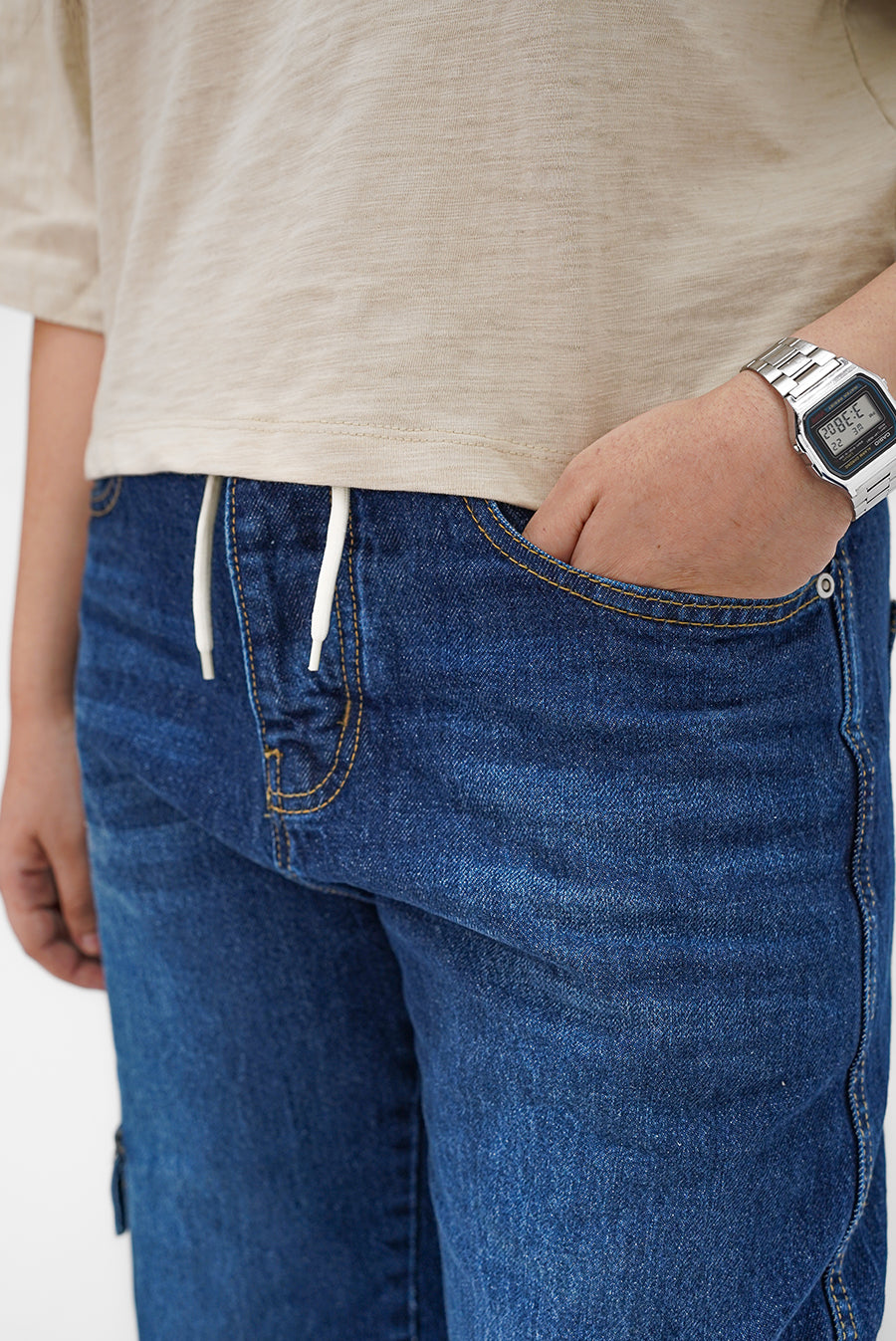 Washed Blue Cargo Denim