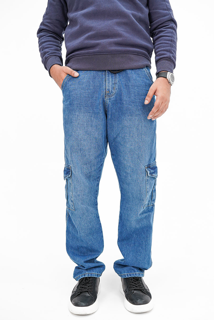 Mid Blue Loose Cargo Denim
