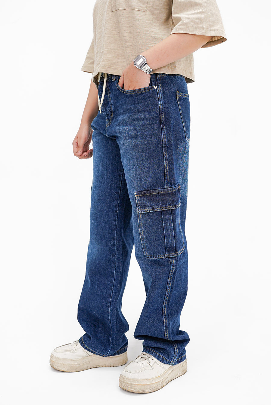 Washed Blue Cargo Denim