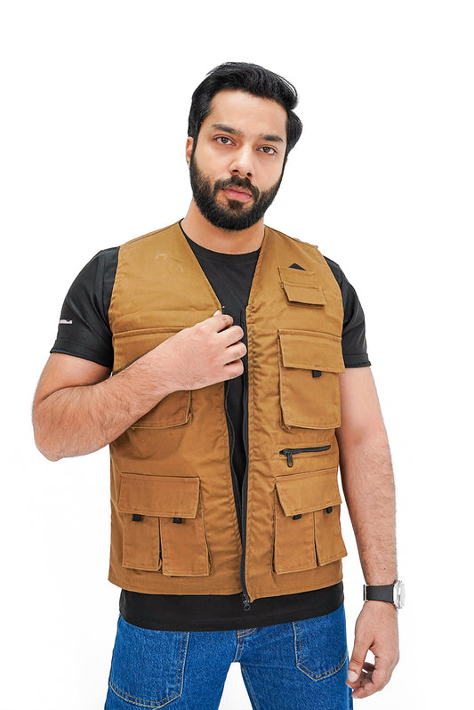 Camel Brown Cotton sleeveless Sidhu Jacket