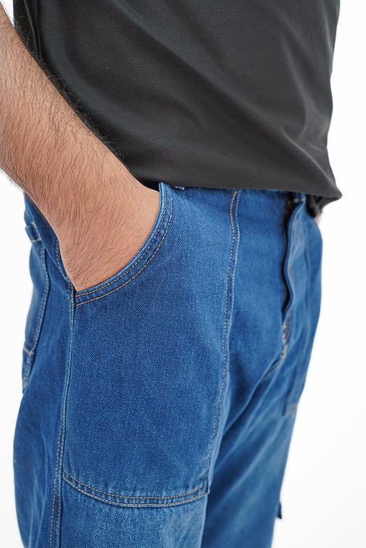 Mid-Wash Cargo Denim Jeans